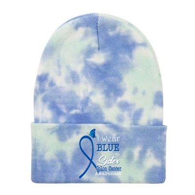 Ribbon I Wear Blue For Sister Colon Cancer Awareness Gift Tie Dye 12in Knit Beanie