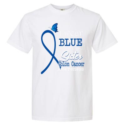 Ribbon I Wear Blue For Sister Colon Cancer Awareness Gift Garment-Dyed Heavyweight T-Shirt