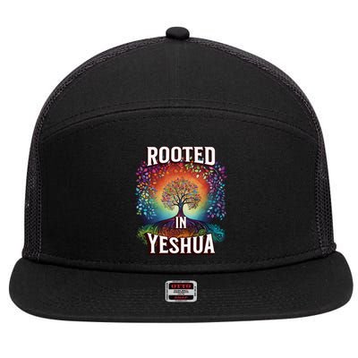 Rooted In Yeshua Meaningful Gift 7 Panel Mesh Trucker Snapback Hat