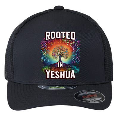 Rooted In Yeshua Meaningful Gift Flexfit Unipanel Trucker Cap