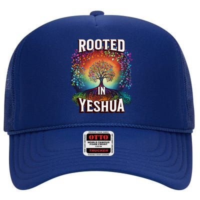 Rooted In Yeshua Meaningful Gift High Crown Mesh Back Trucker Hat