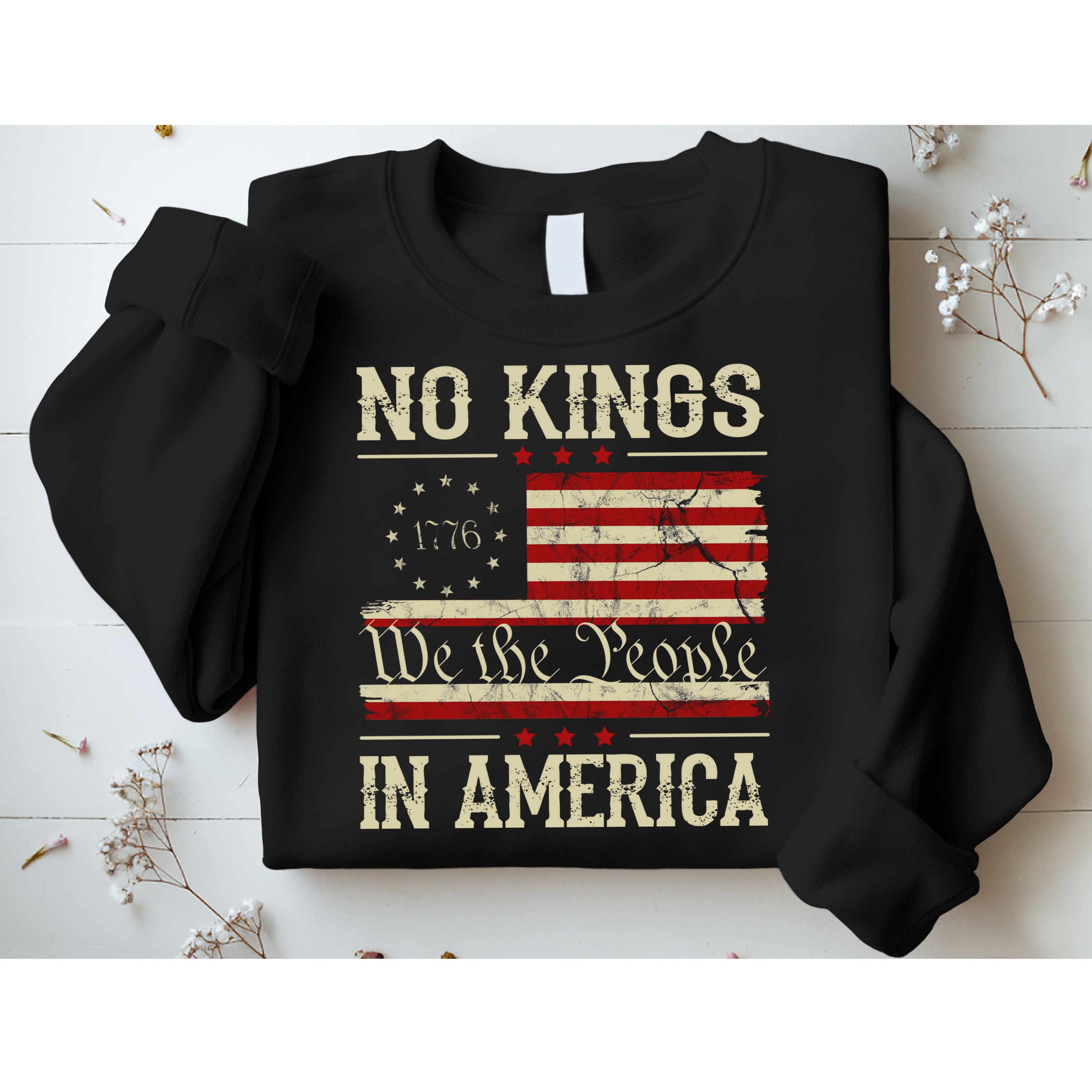 Retro June 14th No Kings In America 1776 USA Flag Sweatshirt