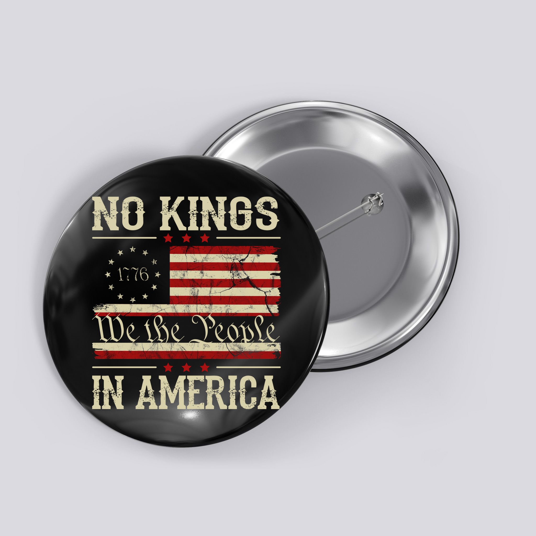 Retro June 14th No Kings In America 1776 USA Flag Button