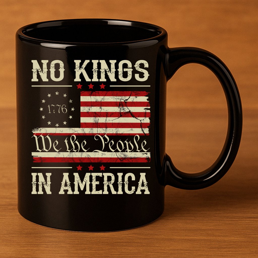 Retro June 14th No Kings In America 1776 USA Flag 11oz C Handle Ceramic Mug