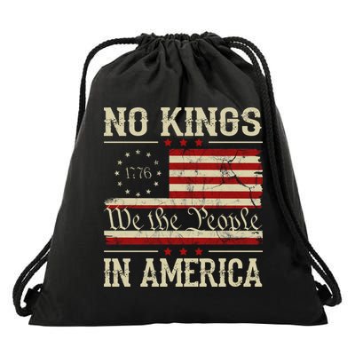 Retro June 14th No Kings In America 1776 USA Flag Drawstring Bag