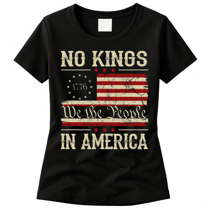 Retro June 14th No Kings In America 1776 USA Flag Womens T-Shirt
