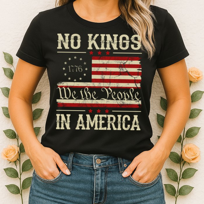 Retro June 14th No Kings In America 1776 USA Flag Womens T-Shirt