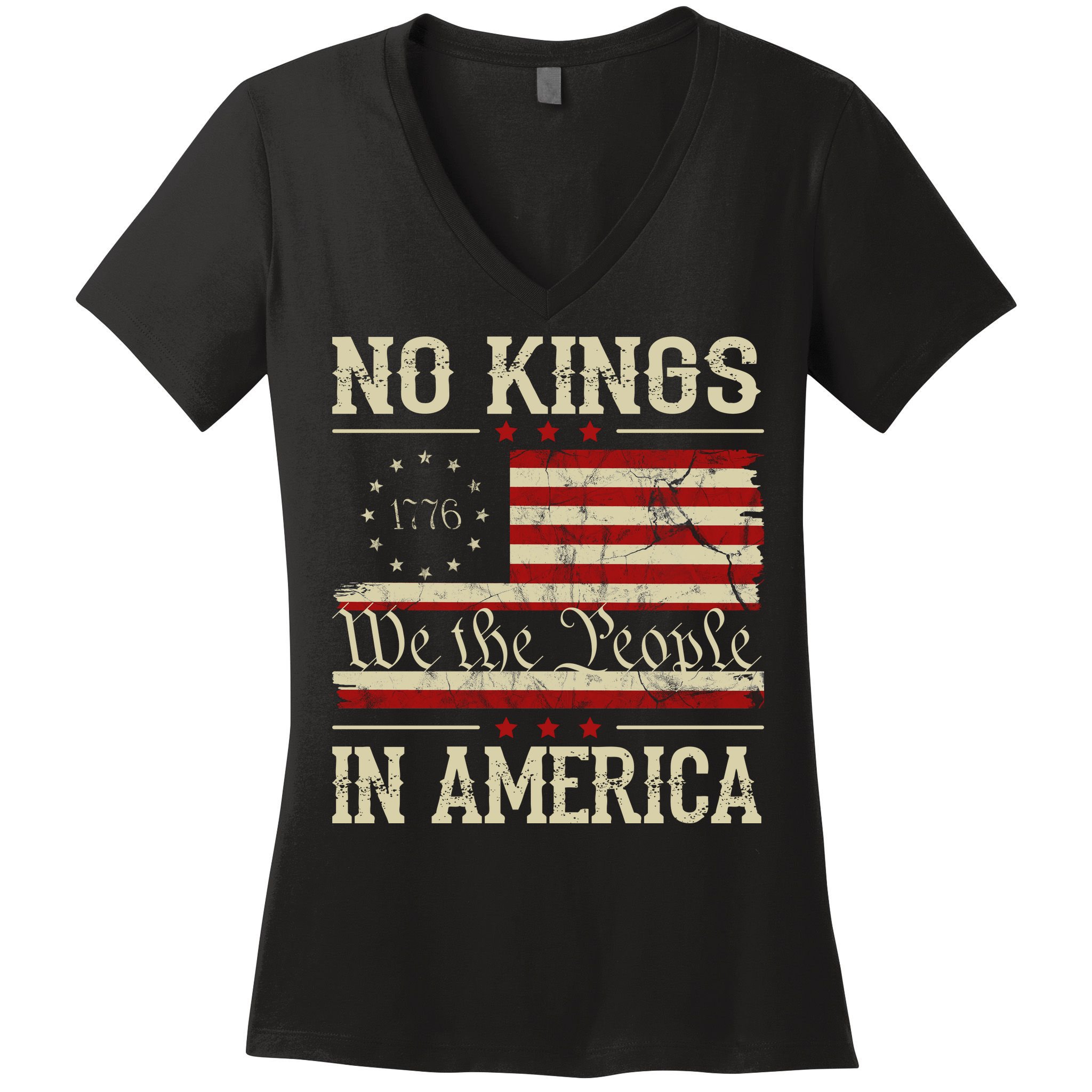 Retro June 14th No Kings In America 1776 USA Flag Women's V-Neck T-Shirt