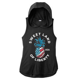 Retro July 4th Pineapple American Flag Sweet Land Of Liberty Gift Ladies PosiCharge Tri-Blend Wicking Draft Hoodie Tank