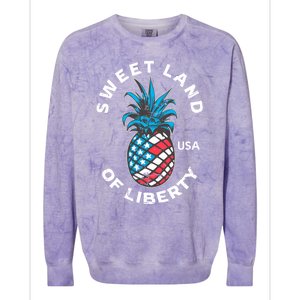 Retro July 4th Pineapple American Flag Sweet Land Of Liberty Meaningful Gift Colorblast Crewneck Sweatshirt