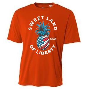 Retro July 4th Pineapple American Flag Sweet Land Of Liberty Meaningful Gift Cooling Performance Crew T-Shirt