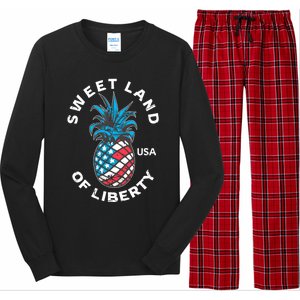 Retro July 4th Pineapple American Flag Sweet Land Of Liberty Meaningful Gift Long Sleeve Pajama Set