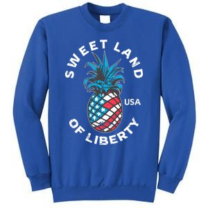 Retro July 4th Pineapple American Flag Sweet Land Of Liberty Meaningful Gift Sweatshirt