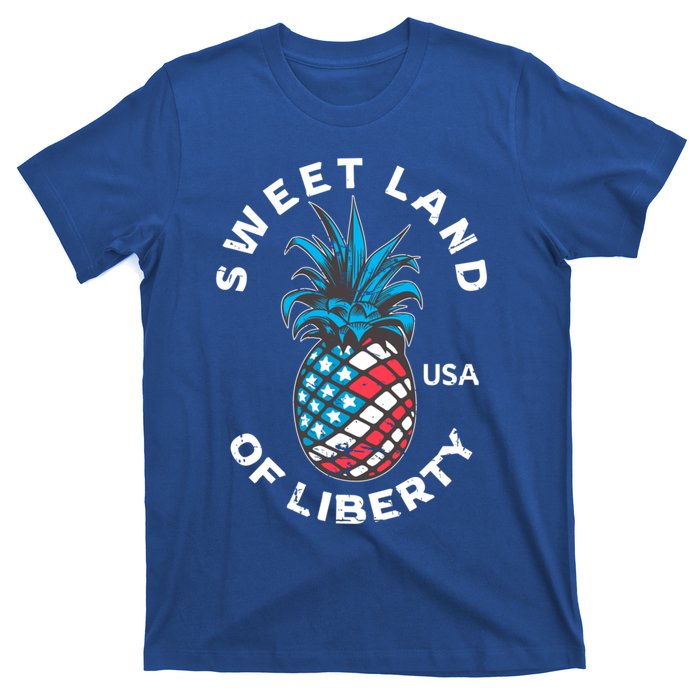 Retro July 4th Pineapple American Flag Sweet Land Of Liberty Meaningful Gift T-Shirt