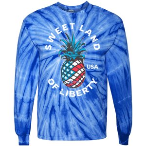 Retro July 4th Pineapple American Flag Sweet Land Of Liberty Meaningful Gift Tie-Dye Long Sleeve Shirt