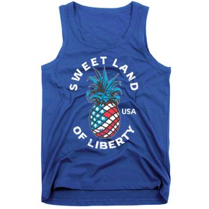 Retro July 4th Pineapple American Flag Sweet Land Of Liberty Meaningful Gift Tank Top