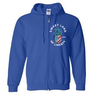 Retro July 4th Pineapple American Flag Sweet Land Of Liberty Meaningful Gift Full Zip Hoodie