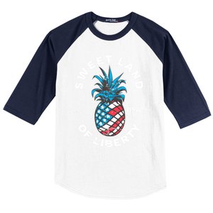 Retro July 4th Pineapple American Flag Sweet Land Of Liberty Meaningful Gift Baseball Sleeve Shirt