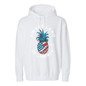 Retro July 4th Pineapple American Flag Sweet Land Of Liberty Meaningful Gift Garment-Dyed Fleece Hoodie