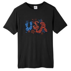 Retro July 4th Party In The Usa Firework American Patriot Gift Tall Fusion ChromaSoft Performance T-Shirt