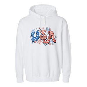 Retro July 4th Party In The Usa Firework American Patriot Gift Garment-Dyed Fleece Hoodie