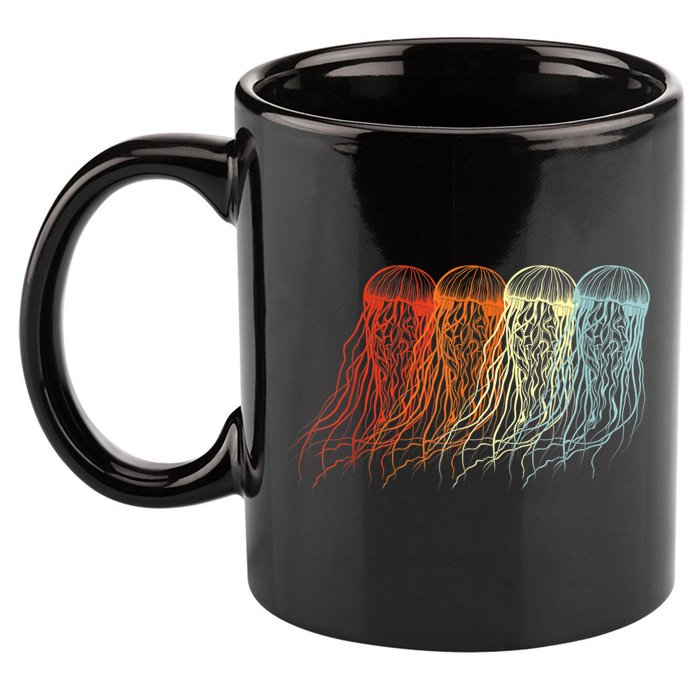 Retro Jellyfish 70s Ocean Sea Beach Animals Jelly 11oz C Handle Ceramic Mug