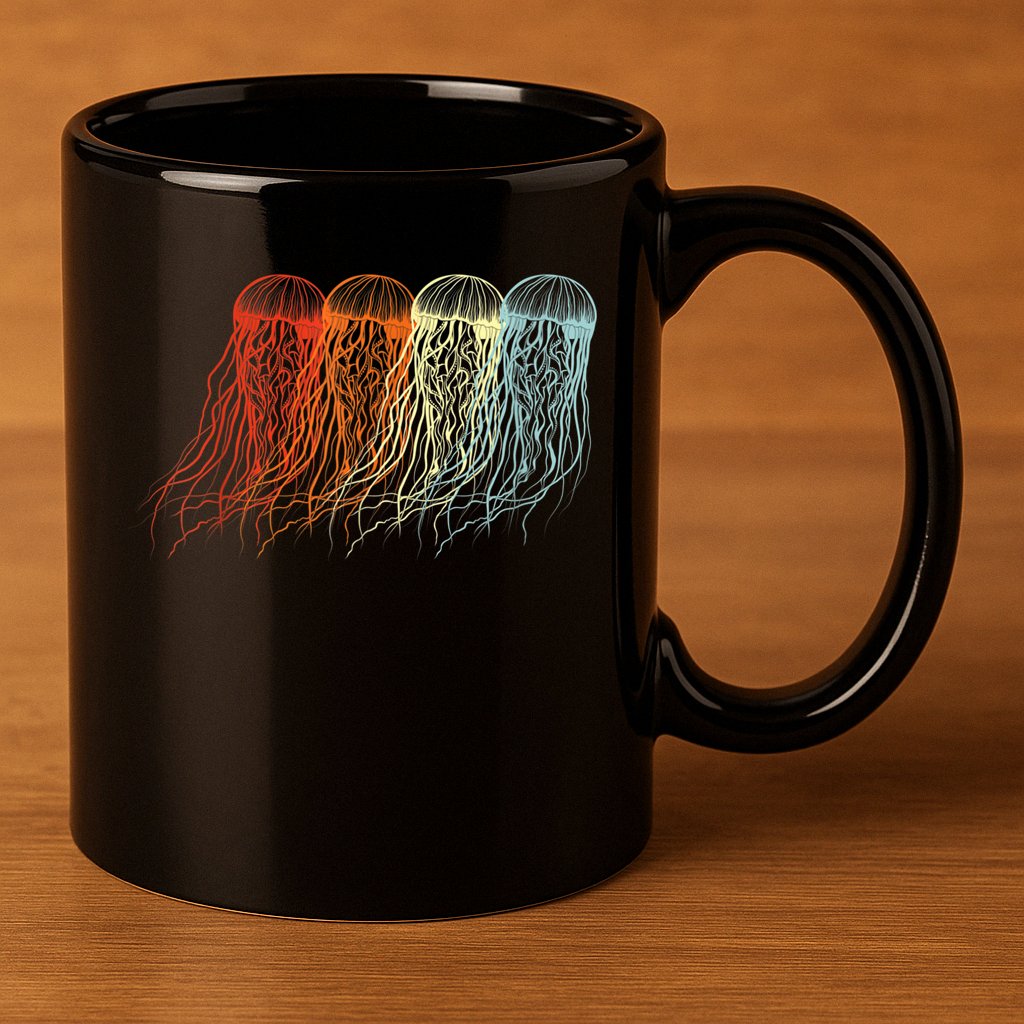 Retro Jellyfish 70s Ocean Sea Beach Animals Jelly 11oz C Handle Ceramic Mug