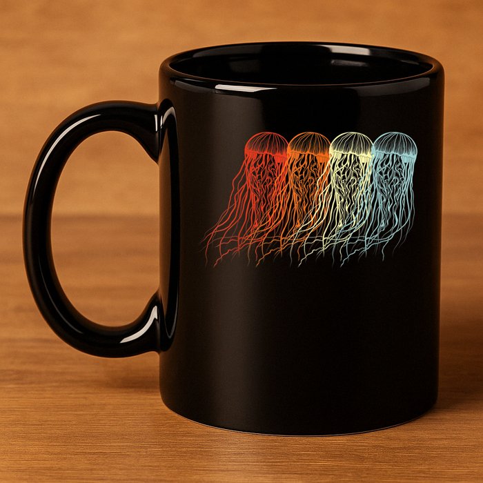 Retro Jellyfish 70s Ocean Sea Beach Animals Jelly 11oz C Handle Ceramic Mug