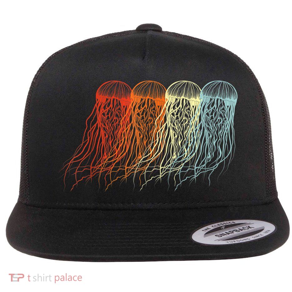 Retro Jellyfish 70s Ocean Sea Beach Animals Jelly Flatbill Hat