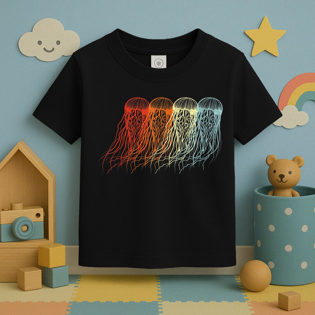 Retro Jellyfish 70s Ocean Sea Beach Animals Jelly Toddler T-Shirt