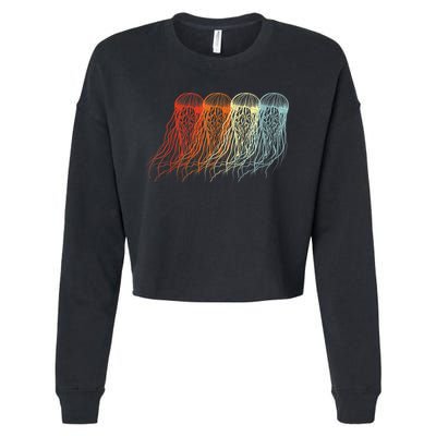 Retro Jellyfish 70s Ocean Sea Beach Animals Jelly Cropped Pullover Crew