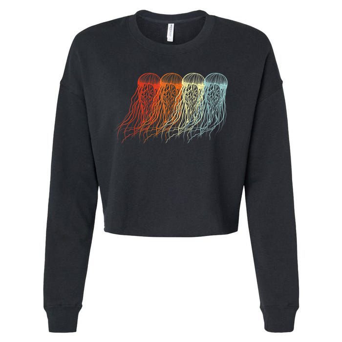 Retro Jellyfish 70s Ocean Sea Beach Animals Jelly Cropped Pullover Crew