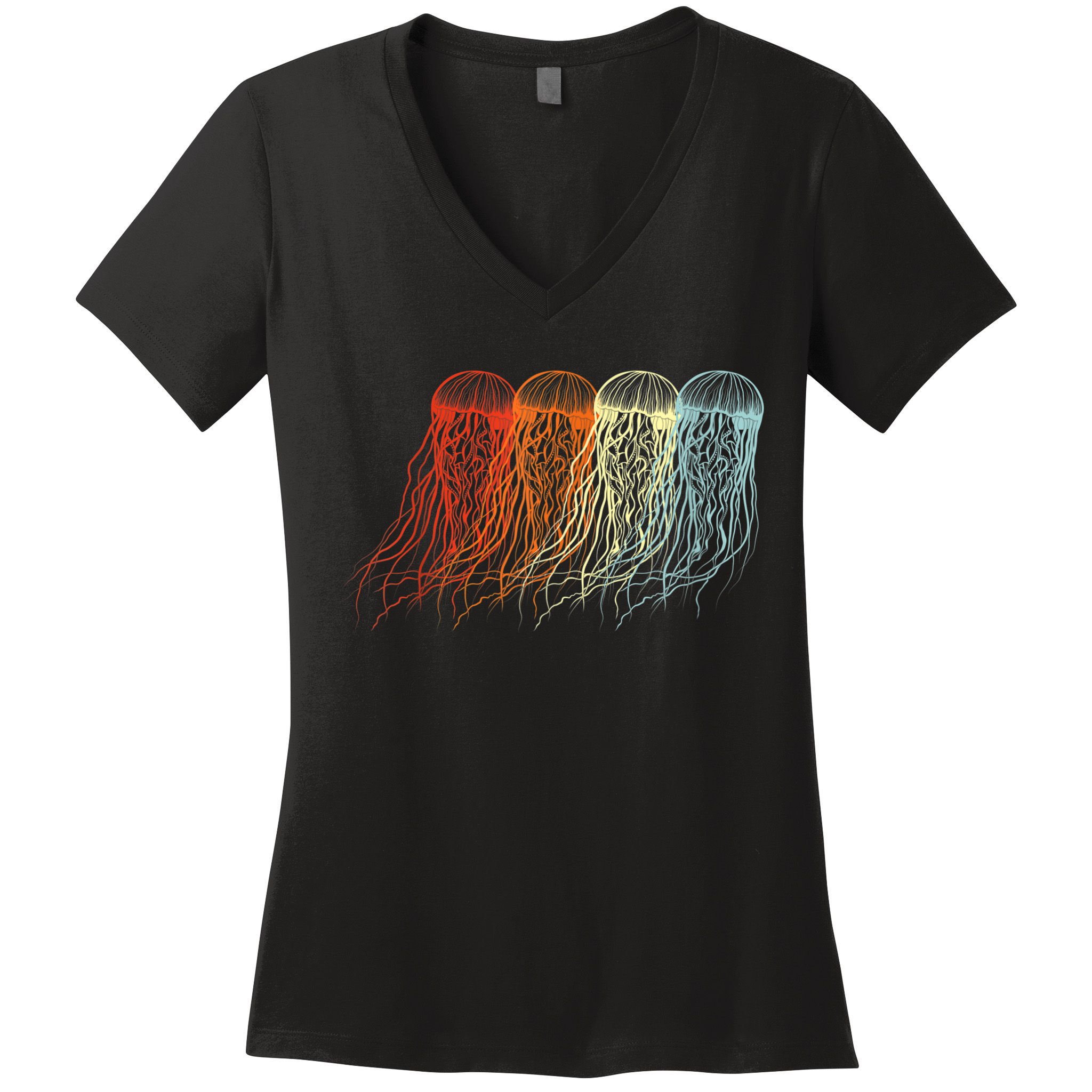 Retro Jellyfish 70s Ocean Sea Beach Animals Jelly Women's V-Neck T-Shirt
