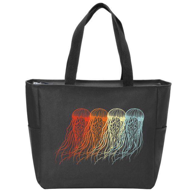 Retro Jellyfish 70s Ocean Sea Beach Animals Jelly Zip Tote Bag