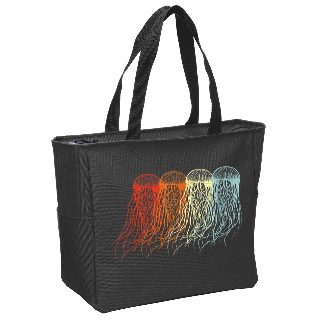 Retro Jellyfish 70s Ocean Sea Beach Animals Jelly Zip Tote Bag