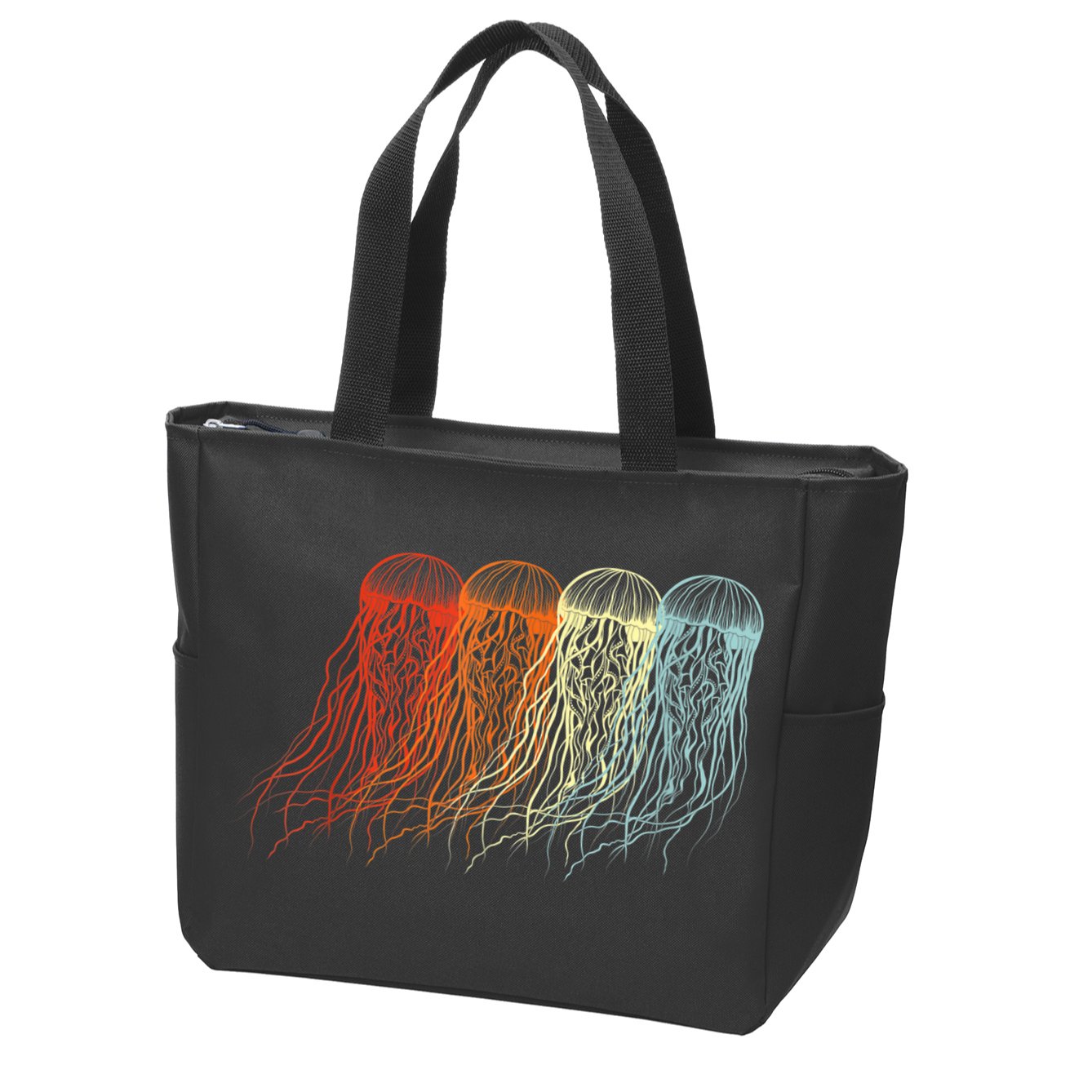 Retro Jellyfish 70s Ocean Sea Beach Animals Jelly Zip Tote Bag