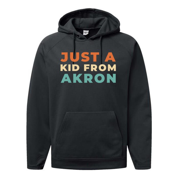 Retro Just A Ki.D From Ohio Akron American Vintage Us City Performance Fleece Hoodie