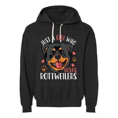 Rottweiler Just A Girl Who Loves Rottweilers Gift Garment-Dyed Fleece Hoodie