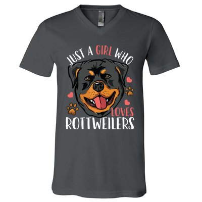 Rottweiler Just A Girl Who Loves Rottweilers Gift V-Neck T-Shirt