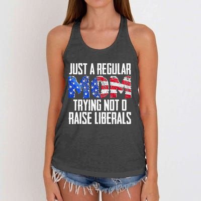 Republican Just A Regular Mom Trying Not To Raise Liberals Women's Knotted Racerback Tank