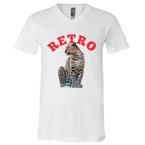 Retro Jaguar Animal Oversized V-Neck T-Shirt