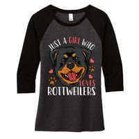 Rottweiler Just A Who Loves Rottweilers Gift Women's Tri-Blend 3/4-Sleeve Raglan Shirt