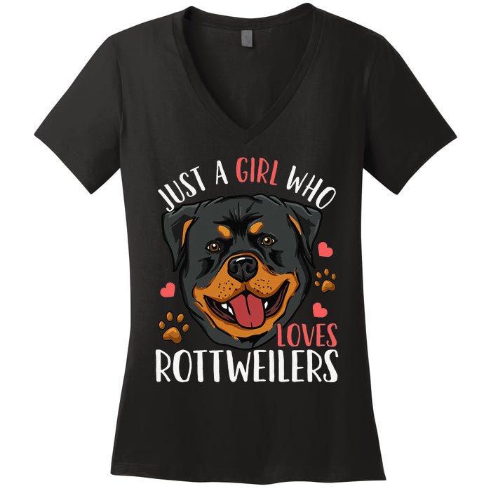 Rottweiler Just A Who Loves Rottweilers Gift Women's V-Neck T-Shirt