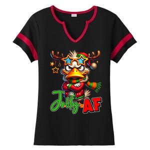 Reindeer Jolly Af Funny Sarcastic Grumpy Duck Christmas Ladies Halftime Notch Neck Tee