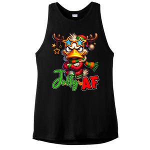 Reindeer Jolly Af Funny Sarcastic Grumpy Duck Christmas Ladies PosiCharge Tri-Blend Wicking Tank