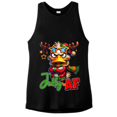Reindeer Jolly Af Funny Sarcastic Grumpy Duck Christmas Ladies PosiCharge Tri-Blend Wicking Tank