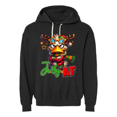 Reindeer Jolly Af Funny Sarcastic Grumpy Duck Christmas Garment-Dyed Fleece Hoodie