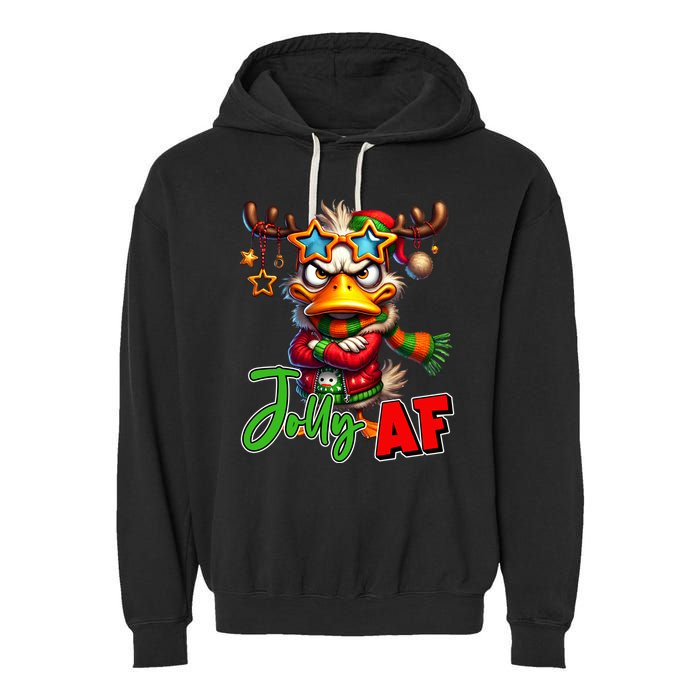 Reindeer Jolly Af Funny Sarcastic Grumpy Duck Christmas Garment-Dyed Fleece Hoodie