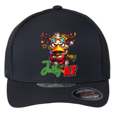 Reindeer Jolly Af Funny Sarcastic Grumpy Duck Christmas Flexfit Unipanel Trucker Cap