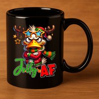 Reindeer Jolly Af Funny Sarcastic Grumpy Duck Christmas 11oz C Handle Ceramic Mug